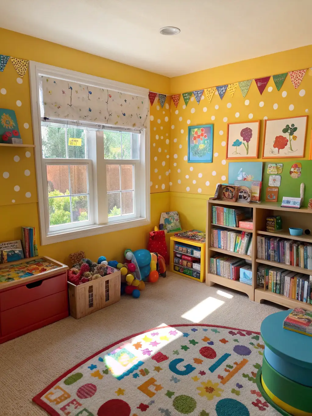 A child's playroom with SimpleLife storage boxes containing toys, promoting a tidy and playful environment.